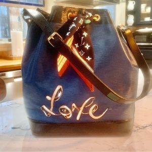 Louis Vuitton Blue Epi Neo Noe Hand Painted